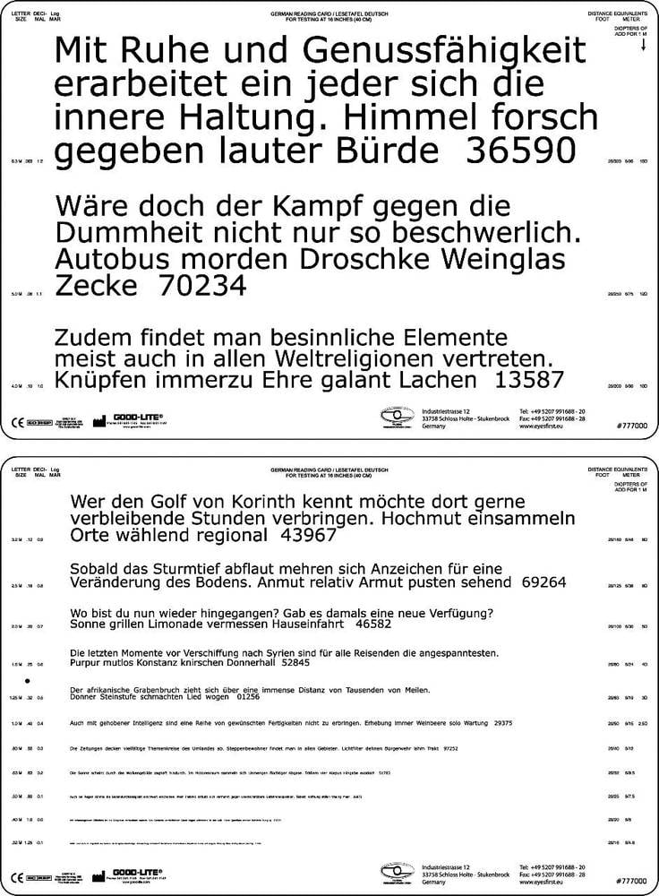 Trusetal Nahlese-Testtafel